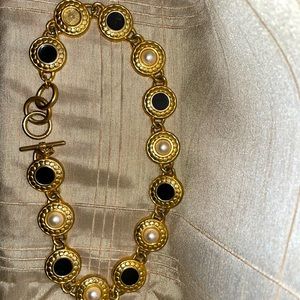 Gold Choker necklace with black and pearls pendants